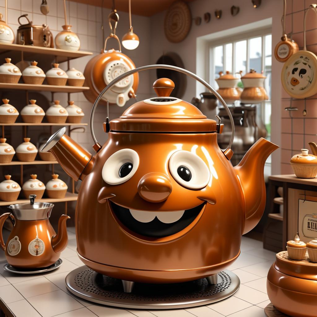 Playful Kettle in Quaint Bakery Scene