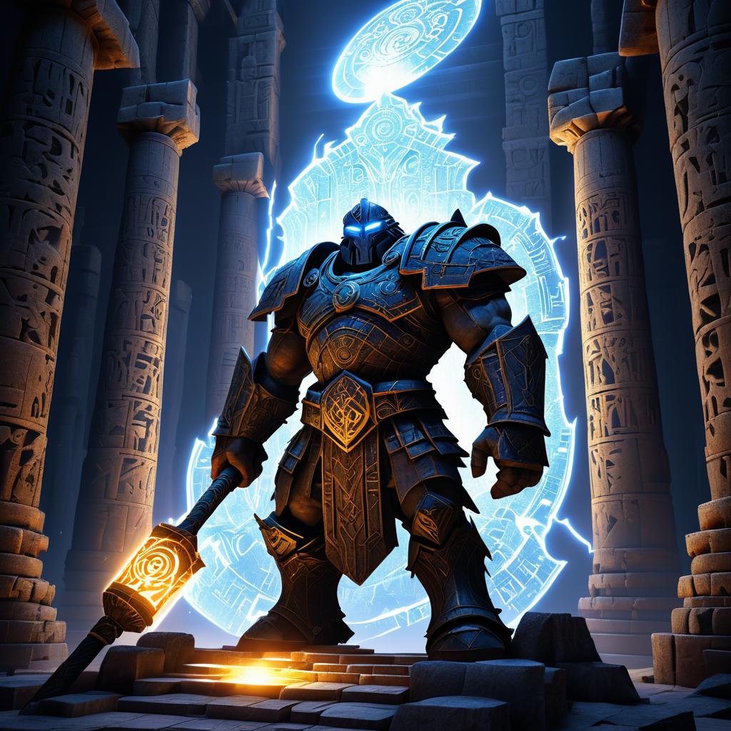 Epic Fantasy Golem in Ruined Temple