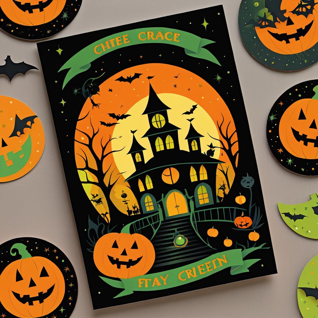 Vibrant Retro Halloween Character Cards