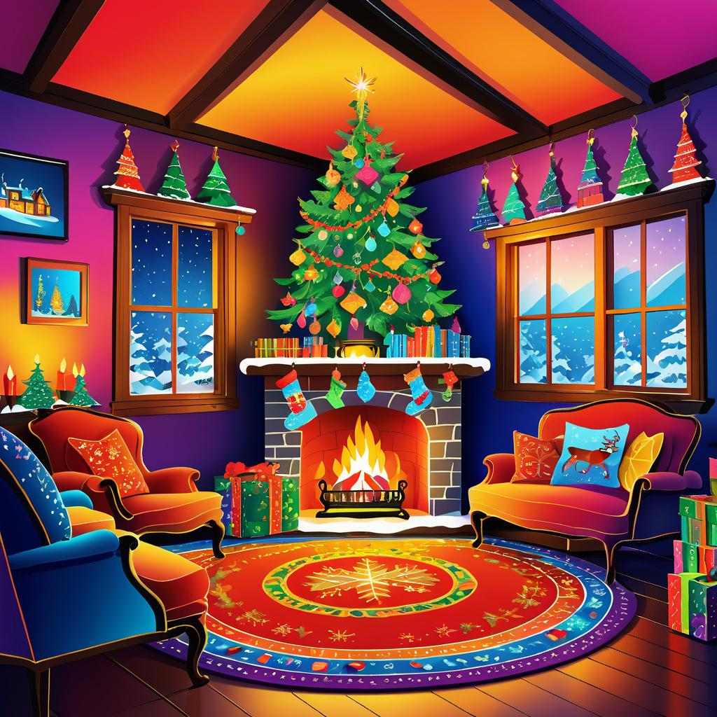 Magical Christmas Lodge in Cartoon Style