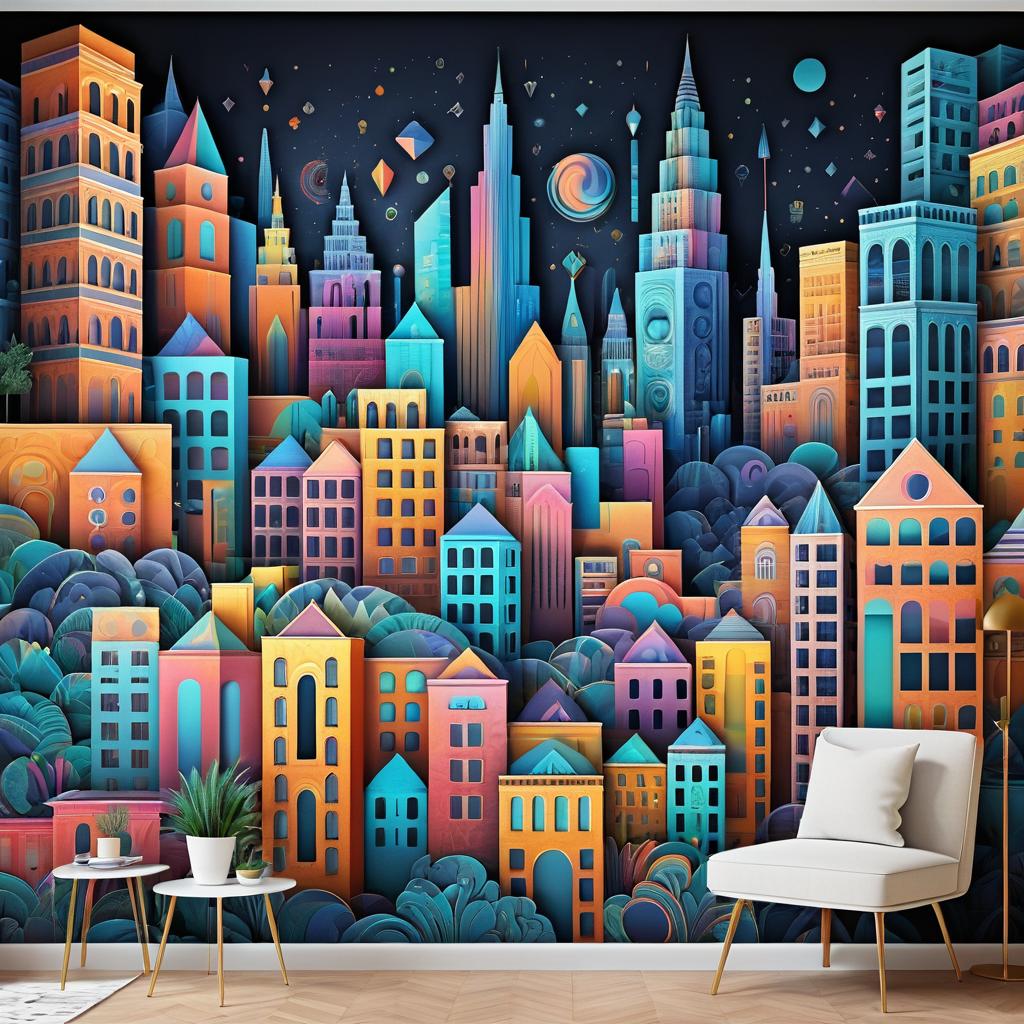 Vibrant Surreal Cityscape Wall Mural