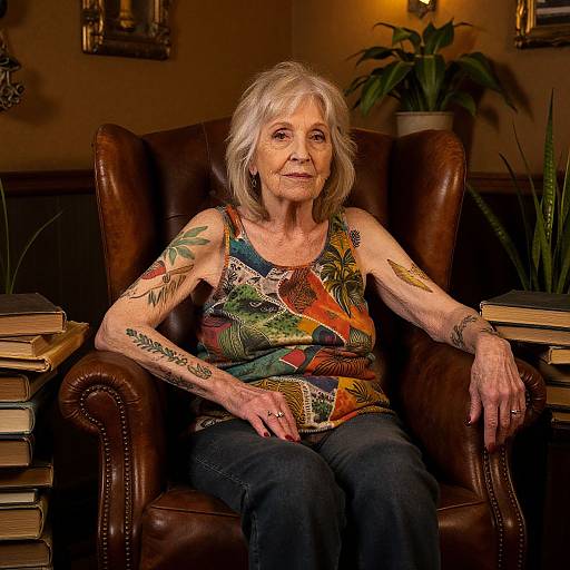 Elderly Woman with Vibrant Tattoos