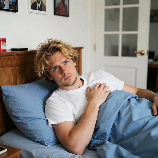 Introspective Man in Bedroom Scene