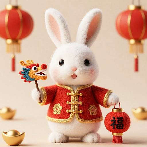 Woolen Rabbit in Chinese Jacket