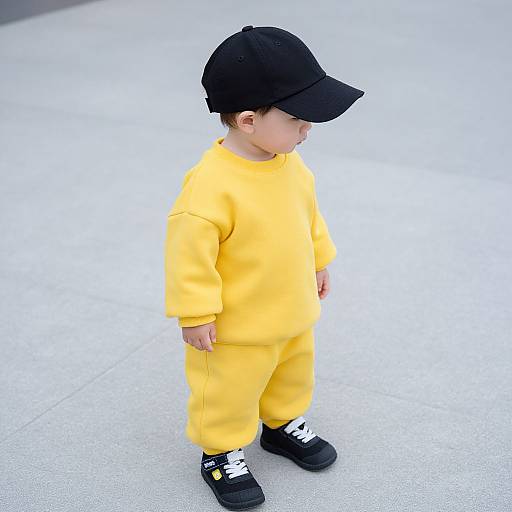 Child in Yellow Outfit and Black Hat