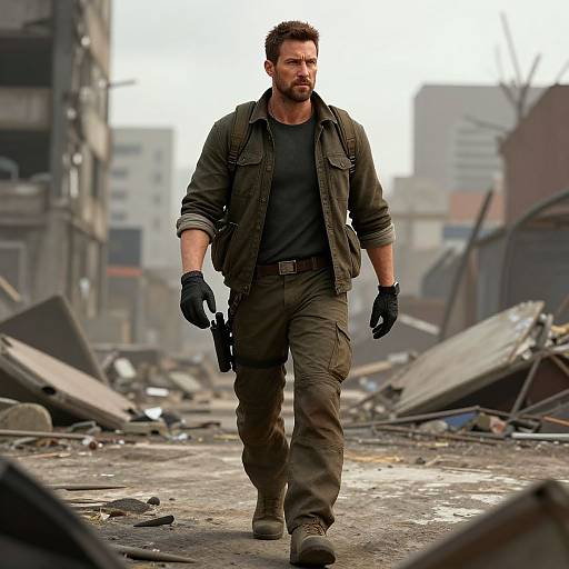 Rugged Survivor in Post-Apocalyptic City