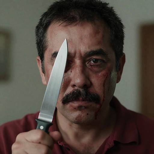 Close-Up of Intense Man with Knife