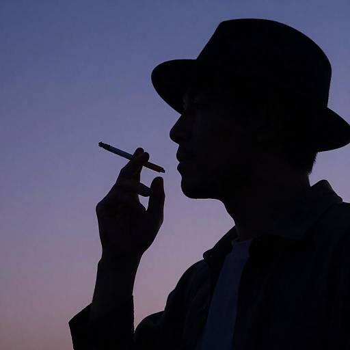 Silhouetted Man Smoking Against Gradient Sky