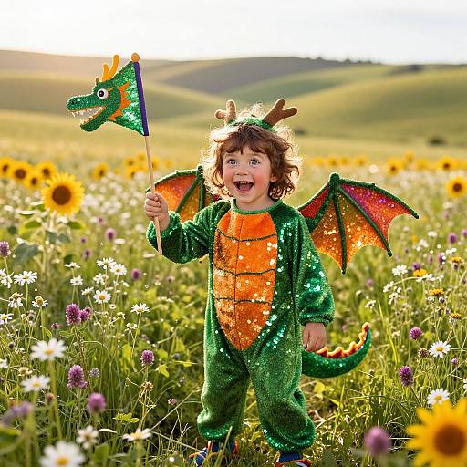 Joyful Boy in Sparkling Dragon Costume