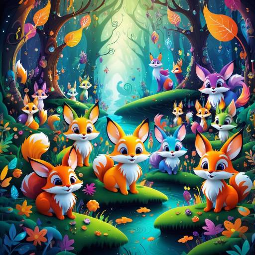 Whimsical Cute Foxes in Enchanted Forest