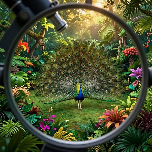 Surreal Aerial Jungle with Majestic Peacock