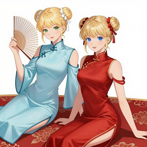 Anime Girls in Traditional Qipao Dresses