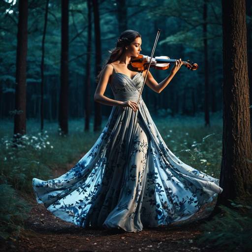 Graceful Violinist in Moonlit Forest