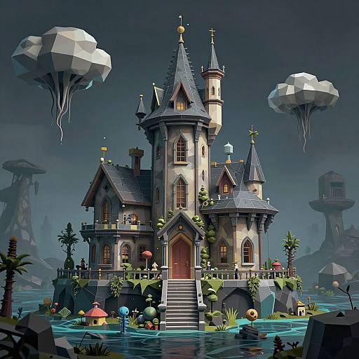 Low-Poly Surreal Asylum Scene