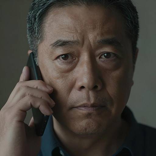 Serious Middle-Aged Man on Phone