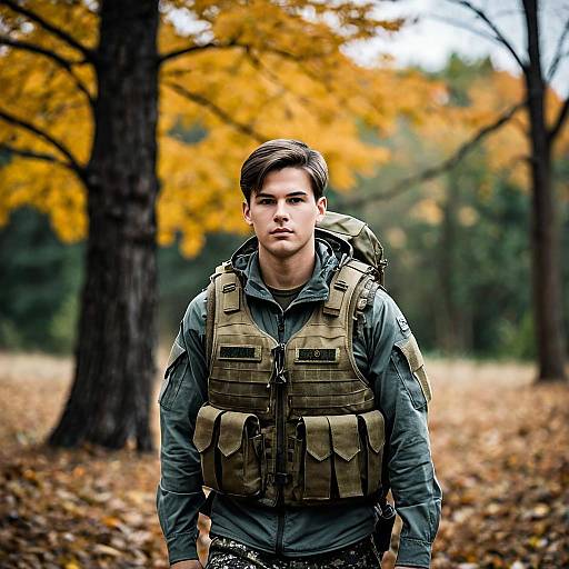 Young Soldier in Tactical Gear Outdoors
