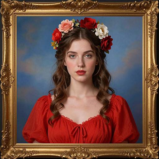 Vibrant Red Portrait with Floral Elegance