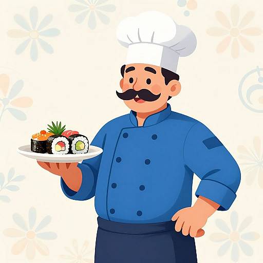 Cheerful Chef with Sushi Platter