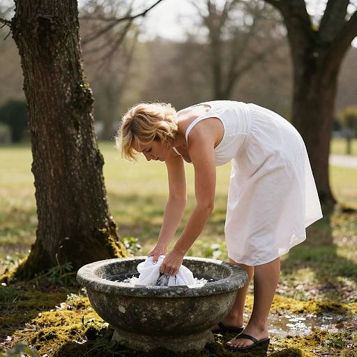 Woman Washing Clothes in Nature