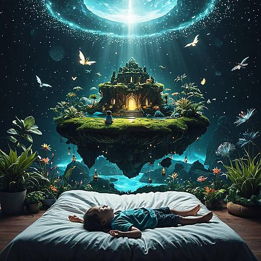 Child Dreaming of Magical Floating Island