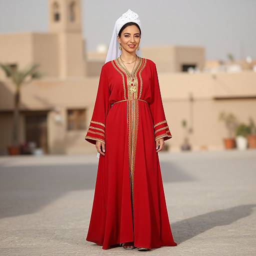 Traditional Algerian Woman in Red Dress