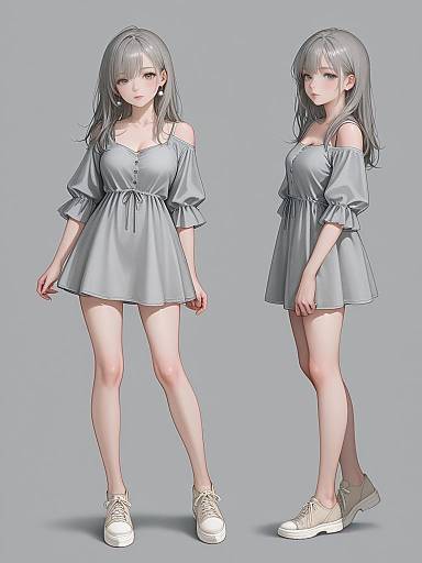 Woman in Heather Gray Casual Mini Dress