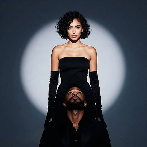 Confident Woman in Black Dress and Gloves