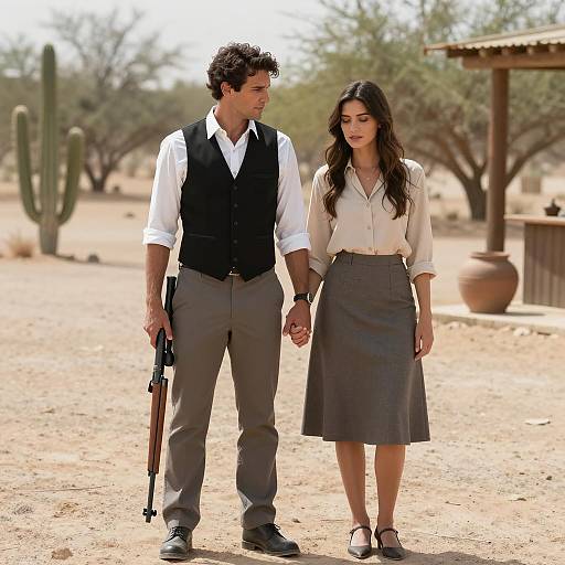 Couple Standing in Desert Holding Hands