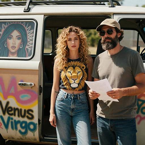 Vintage Van Scene with Stylish Characters