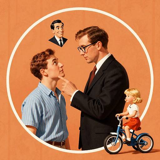 Vintage Circular Frame Character Illustration