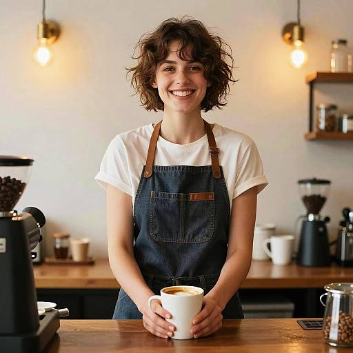 Cheerful Barista in Cozy Café Studio