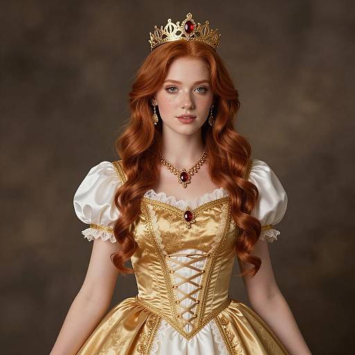 Red-haired Princess in Gold and White Dress