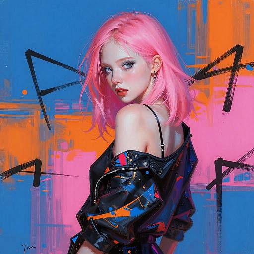 Cyberpunk Woman with Neon Graffiti