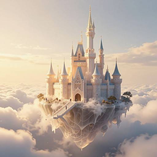 Floating Fantastical 3D Castle Above Clouds