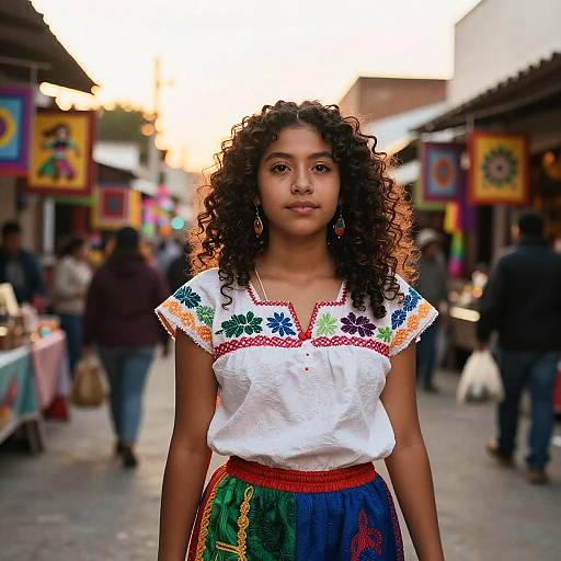 Mexican Girl in Traditional Clothing at Market
