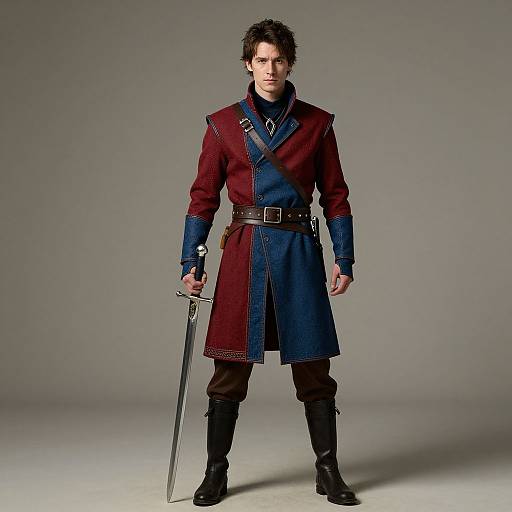 Man in Red and Blue Outfit with Sword