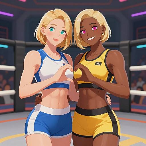 Futuristic Arena: Muscular Women Posing