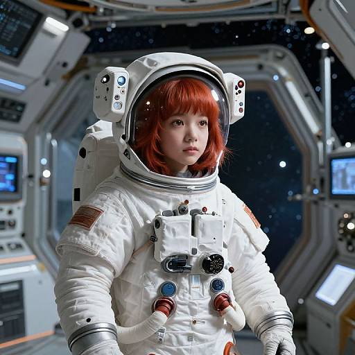 Cute Red-Haired Asian Astronaut Girl