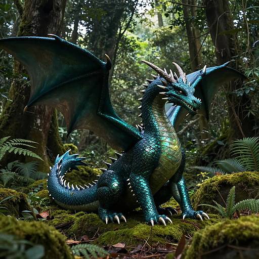 Colossal Teal Dragon in Lush Forest