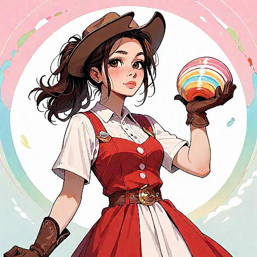 Anime Girl in Red Cowboy Outfit