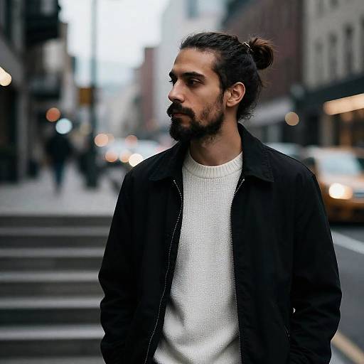 Cinematic Man Bun Portrait on City Street