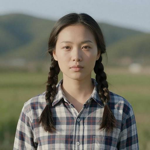 Asian Woman in Plaid Shirt Portrait