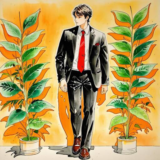 Stylish Man in Suit with Plants