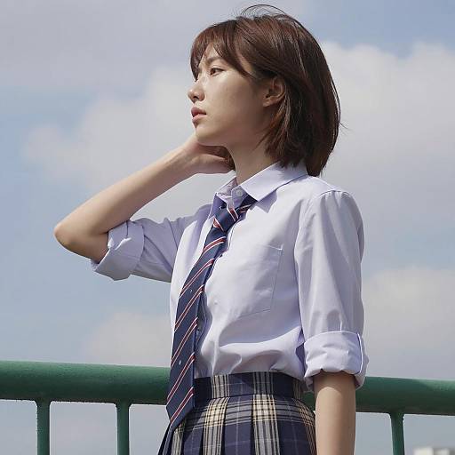 Asian Woman in School Uniform Outdoors
