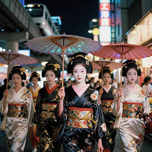Cyberpunk Geishas at Neon Fish Market