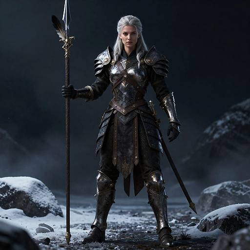 Fierce Valkyrie in Snowy Night