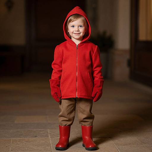 Smiling Child in Red Costume