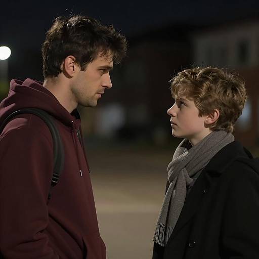 Intense Nighttime Conversation Between Two Males