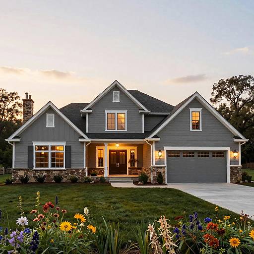 Sunset Grey Ranch House Scene