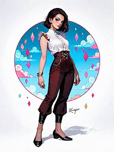 Minimalist Woman in Jewel-Neck Outfit